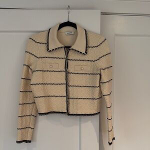 Sandro size 2 ivory and Black Striped Jacket with pearl buttons